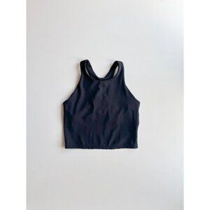 ATHLETA GIRL Long Distance Black Round Neck Long Line Sports Bra Tank, Size L/12